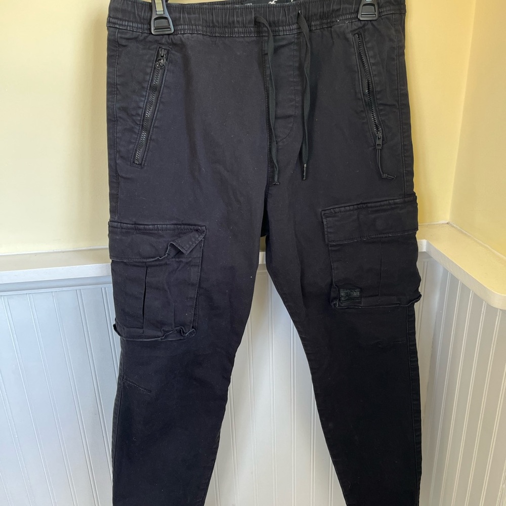 BLACK HOLLISTER MENS SMALL BLACK CARGO PANTS